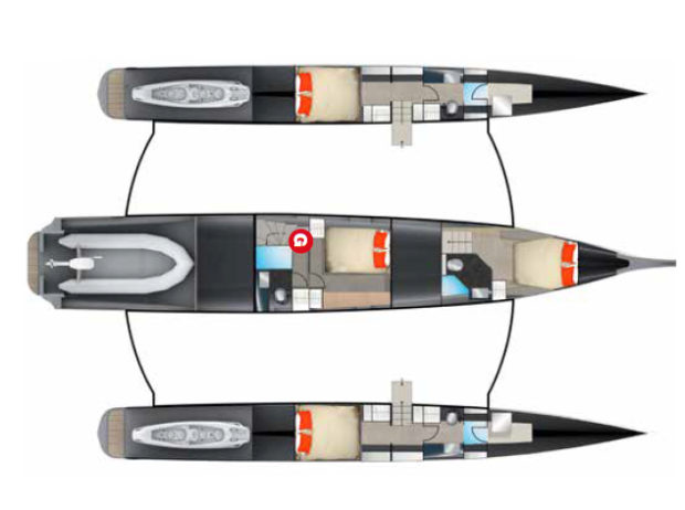 Neel 65 trimaran Hulls Layout and Accommodations Plan