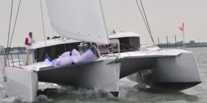 Neel 47 Trimaran sailing and interior photos