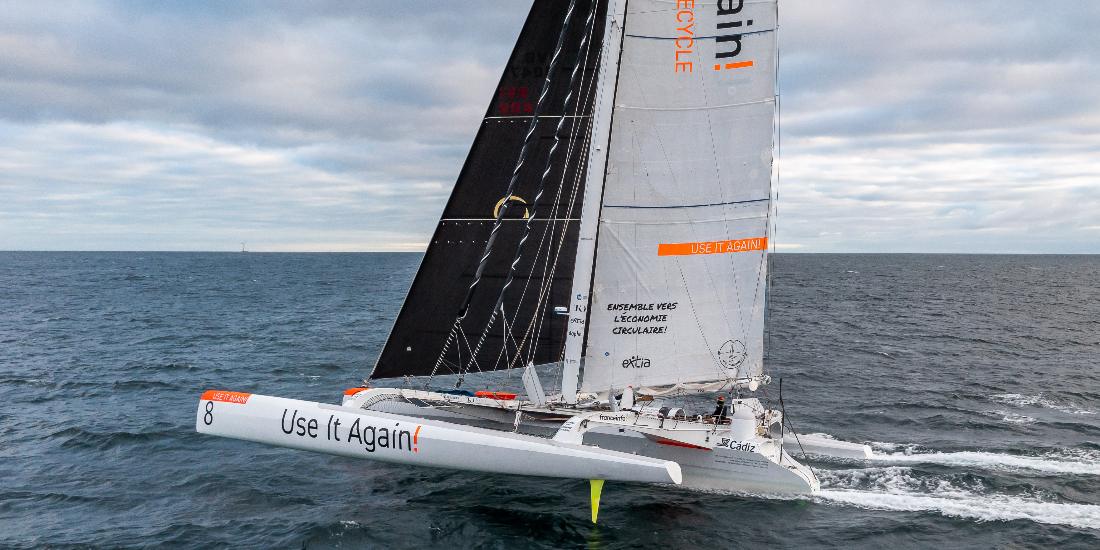 USE IT AGAIN Trimaran – out to beat world record.